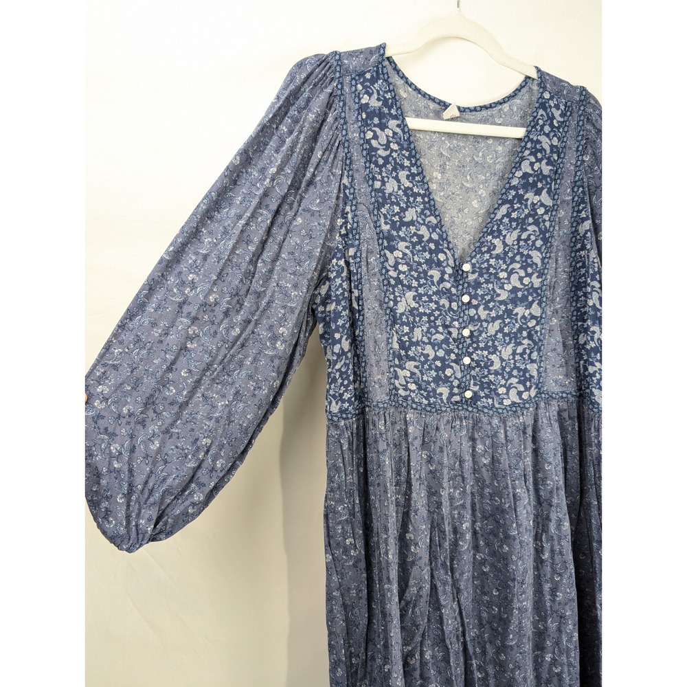 Ditsy Floral Ruffle Peasant Dress Size XL Blue Tiered Boho Prairie Cottagecore - Picture 3 of 9